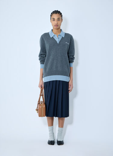 Miu Miu Logo Motif Knit Polo Sweater Blue miu0360007