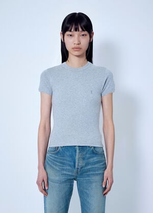 Saint Laurent Cassandre Fitted T-Shirt Grey sla0265006
