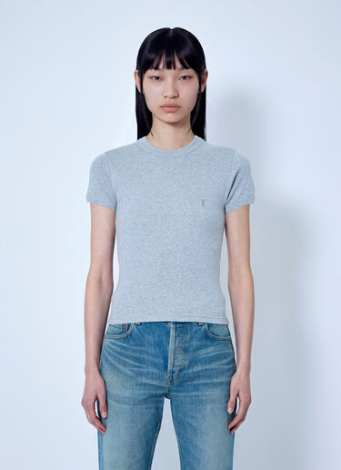 LN-CC® - Saint Laurent: Cassandre Fitted T-Shirt - Grey Saint Laurent Cassandre Fitted T-Shirt Grey sla0265006