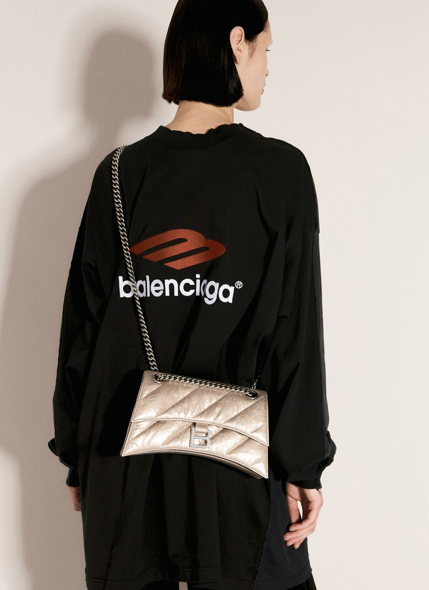 Shop Balenciaga Crush Chain Small Shoulder Bag In Beige
