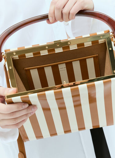 Dries Van Noten 스트라이프 가죽 핸드백 브라운 dvn0255009
