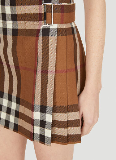 Burberry Checked Pleated Skirt Brown bur0251013