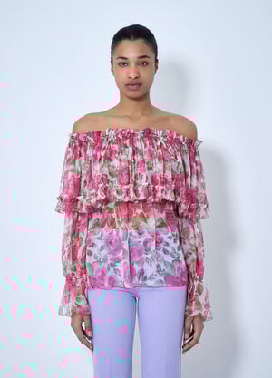 Chloé Off-Shoulder Floral Blouse Pink chl0264021