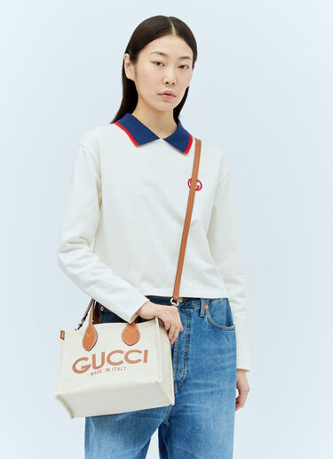 Gucci Logo Print Canvas Tote Bag Beige guc0255166