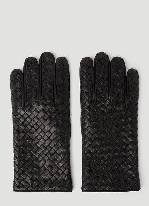 Stone Island Intrecciato Leather Gloves Black sto0154096
