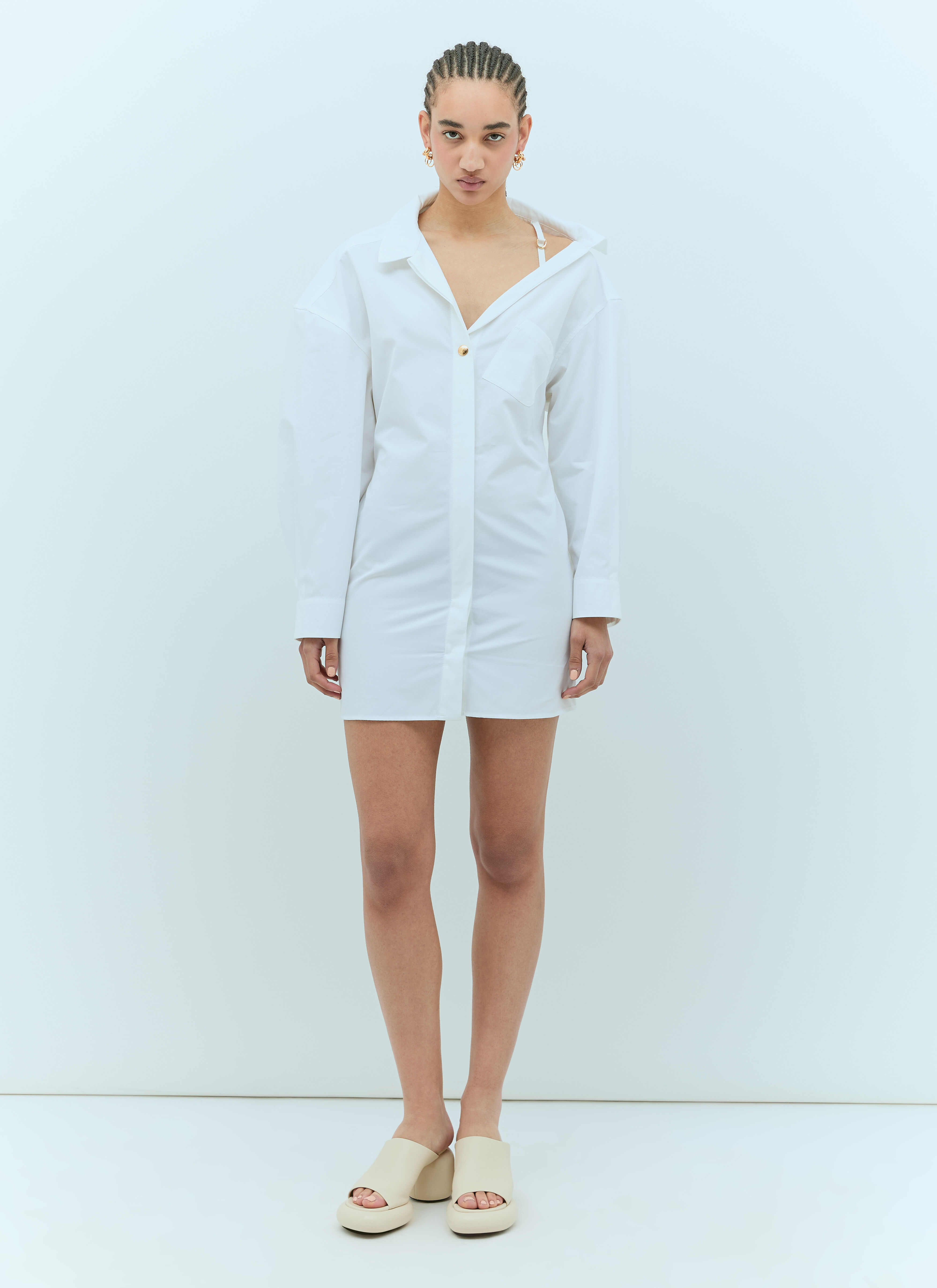 Jacquemus La Mini Robe Chemise Dress White jac0256011