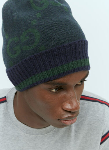 Gucci GG Cashmere Jacquard Beanie Hat Navy guc0155123