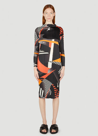 Pleats Please Issey Miyake 图案印花中长连衣裙 黑色 plp0252006