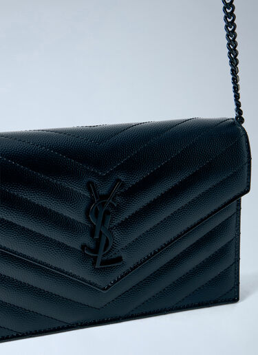 Saint Laurent Cassandre Envelope Chain Wallet In Grain De Poudre Leather Black sla0265113