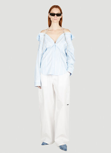 Alexander Wang Crystal Off Shoulder Shirt Blue awg0251013