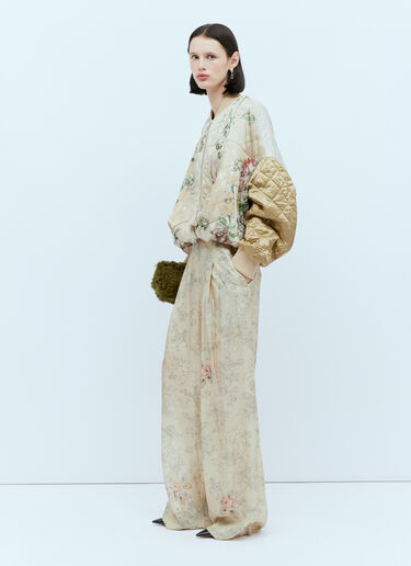Dries Van Noten Floral Print Silk Pants Beige dvn0254011