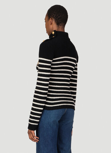 Balmain 3 Button High Neck Stripe Sweater Black bln0253007