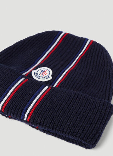 Moncler Stripe Beanie Hat Navy mon0153044