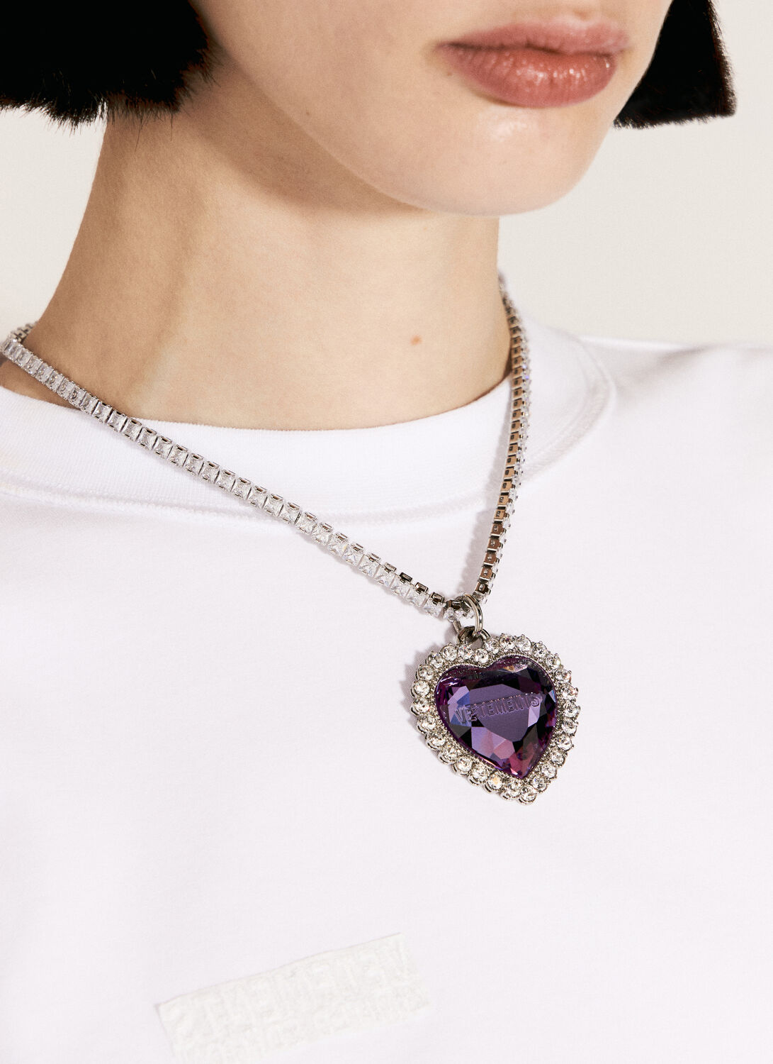 Shop Vetements Crystal Heart Necklace In Purple