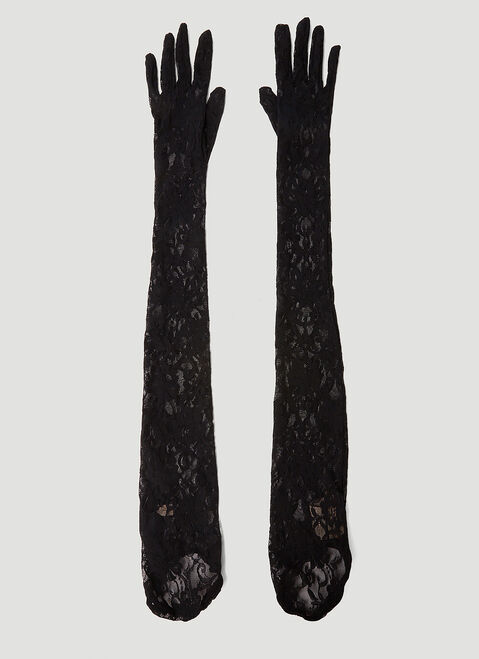 Saint Laurent Aurora Long Lace Gloves Black sla0253170