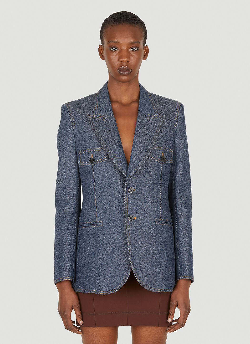 Saint Laurent Single Breasted Denim Blazer in Blue LN CC