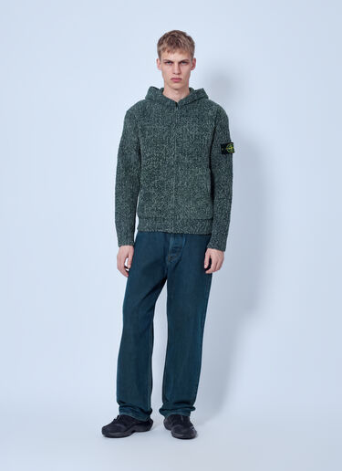 LN-CC® - Stone Island: Knit Zip-Up Hoodie - Green Stone Island Knit Zip-Up Hoodie Green sto0165015
