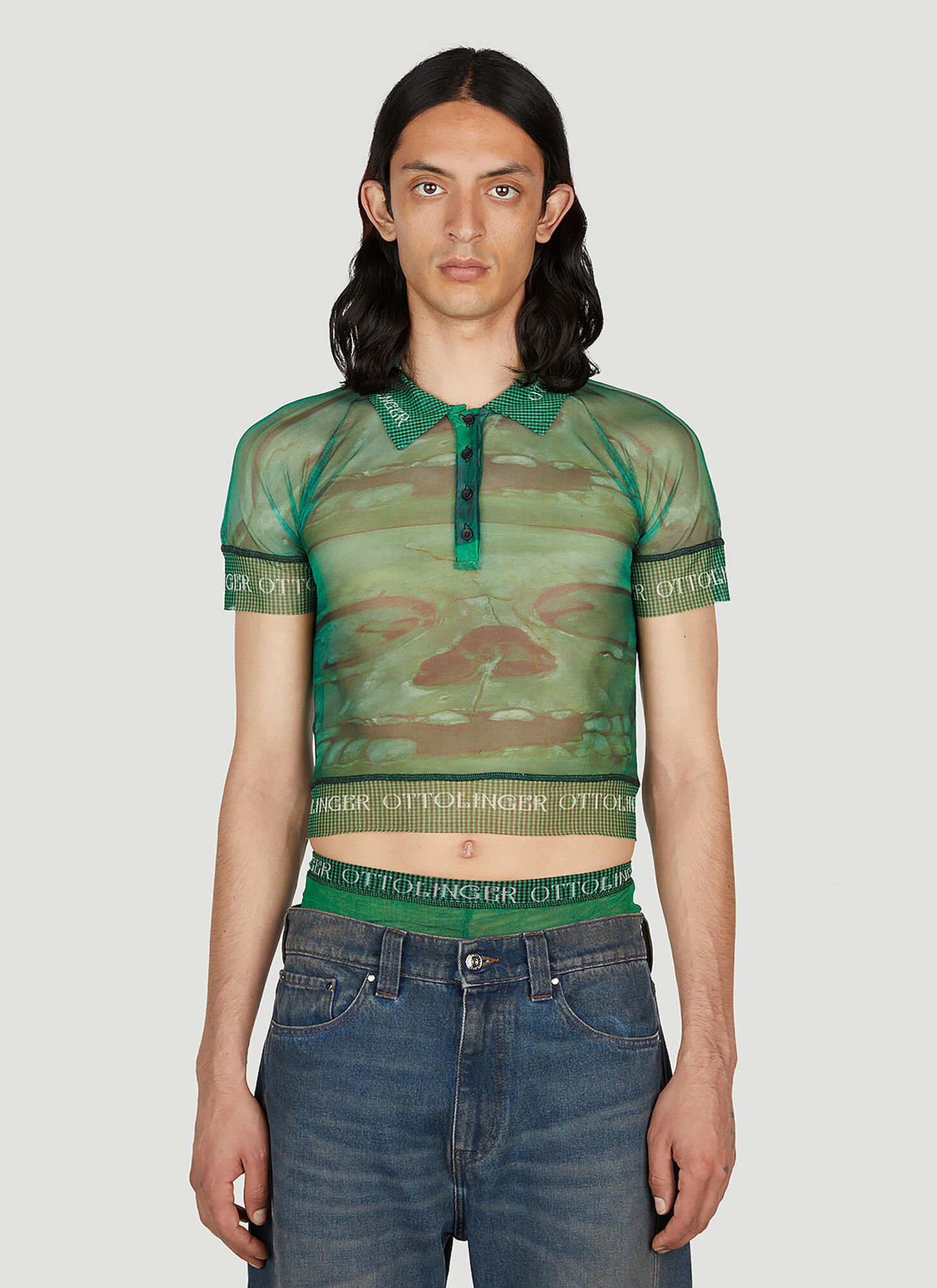 Ottolinger X Brook Hsu Mesh Polo Top In Green