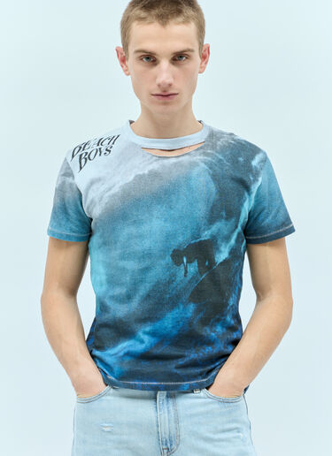 ERL Ripped-Collar Beach Boys T-Shirt Blue erl0156011