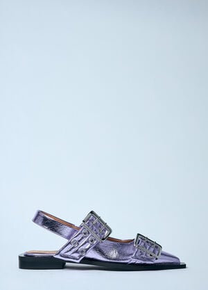 GANNI Metallic Feminine Buckle Ballerina Flats Purple gan0259052