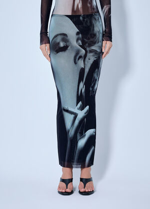 Jean Paul Gaultier Mesh Printed Smoking Women Long Skirt Black jpg0266005