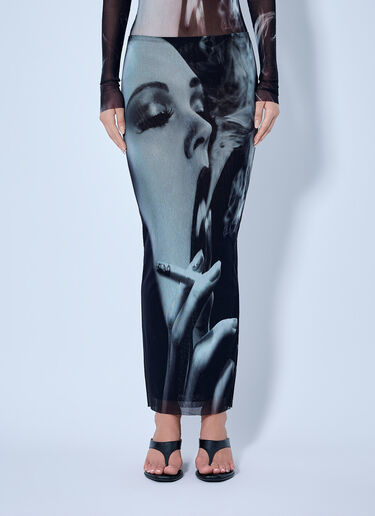 LN-CC® - Jean Paul Gaultier: Mesh Printed Smoking Women Long Skirt - Black Jean Paul Gaultier Mesh Printed Smoking Women Long Skirt Black jpg0266005