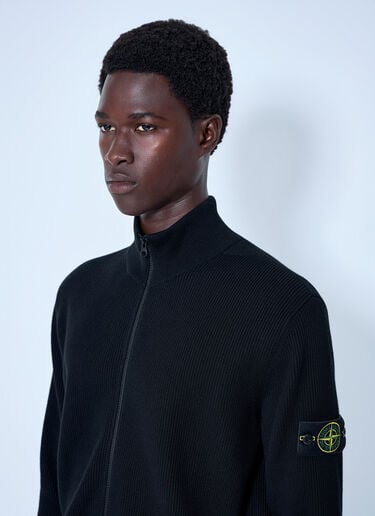 Stone Island Ribbed Zip-Up Jacket Black sto0165086