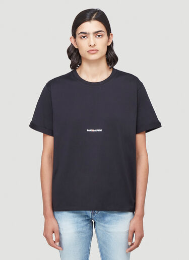 Saint Laurent Logo-Print Boxy T-Shirt Black sla0231015