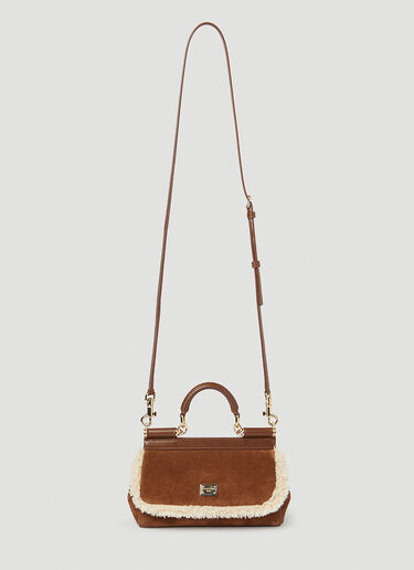 Dolce & Gabbana 시실리 스웨이드 스몰 핸드백 브라운 dol0254014