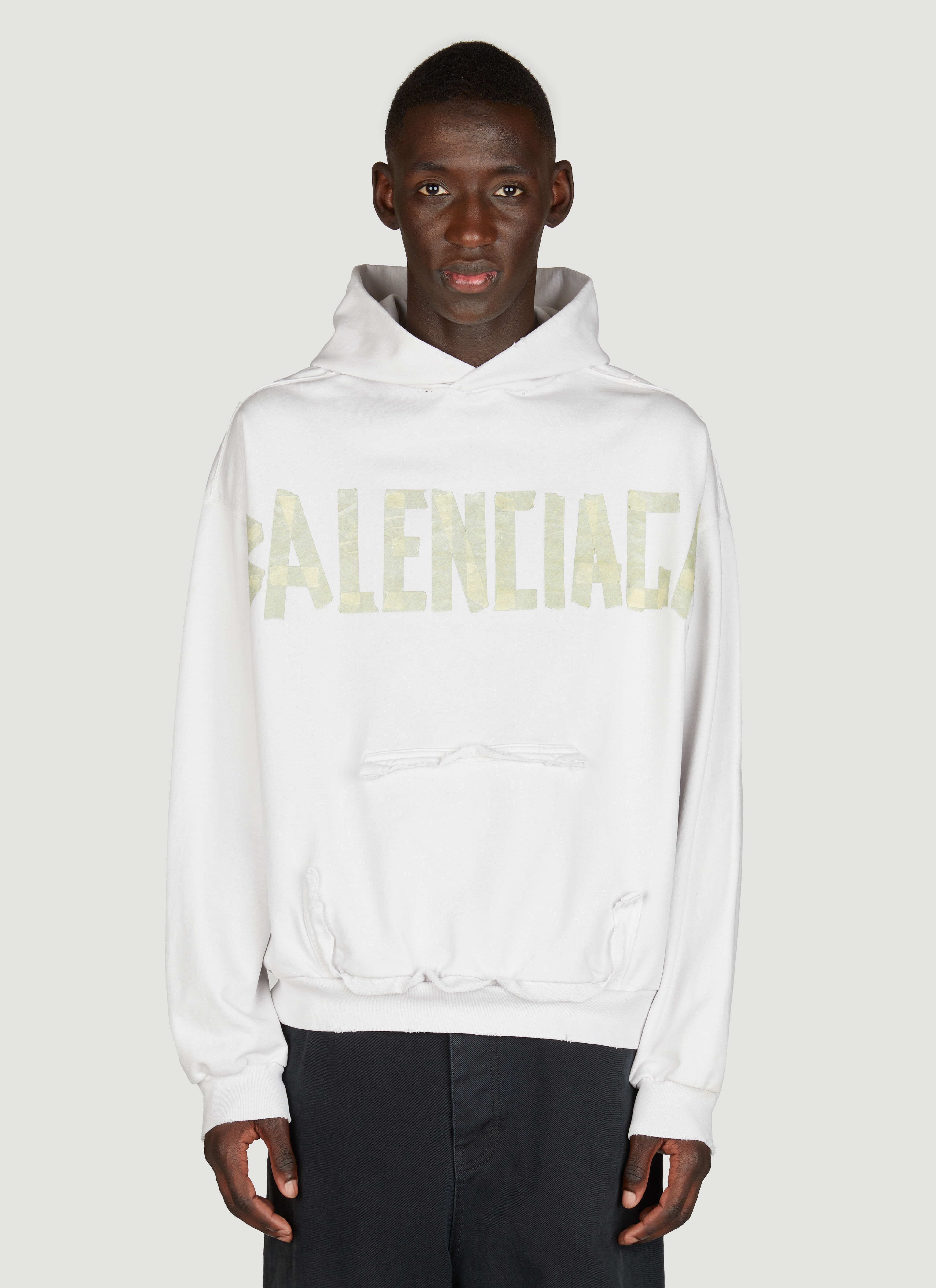 Balenciaga Distressed Logo Print Hooded Sweatshirt Black bal0156006