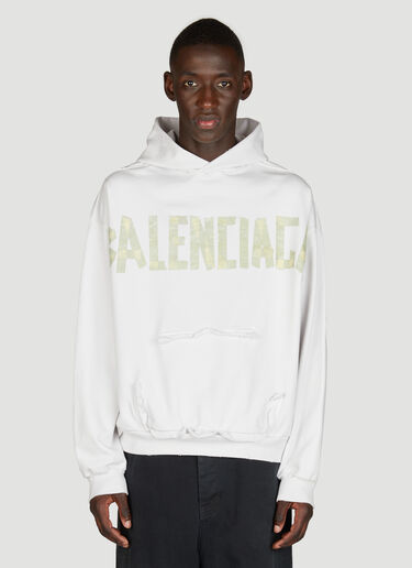 Balenciaga Distressed Logo Print Hooded Sweatshirt White bal0155015