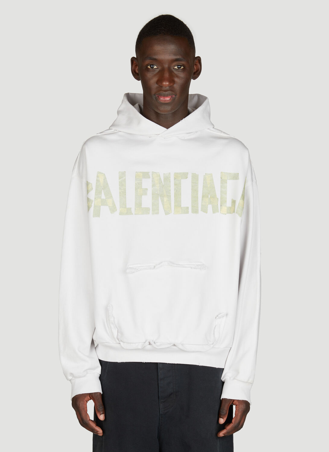 Shop Balenciaga Distressed Logo Print Hooded Sweatshirt In White