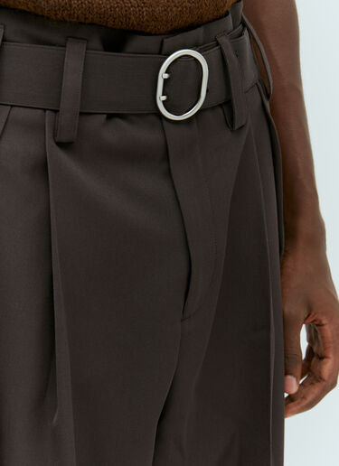 Jil Sander 벨티드 와이드 레그 울 팬츠 브라운 jil0153008