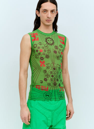 Walter Van Beirendonck 그래픽 프린트 메시 탑 그린 wlt0156017