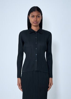 Pleats Please Issey Miyake Pleated Button-Down Shirt Black plp0263008