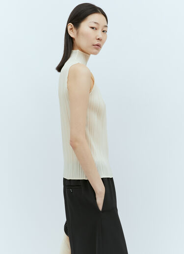 Pleats Please Issey Miyake High Neck Pleated Top Beige plp0255013