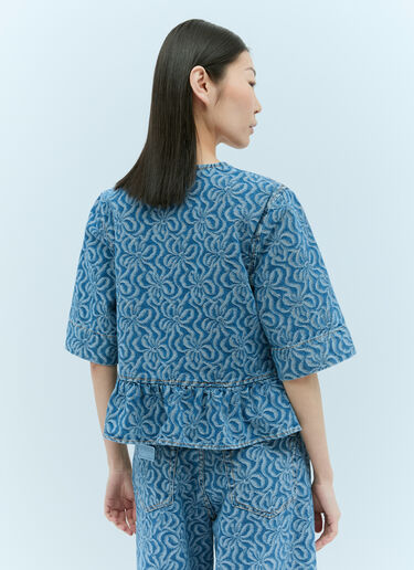 GANNI 提花牛仔荷叶边系带衬衫 蓝色 gan0255017
