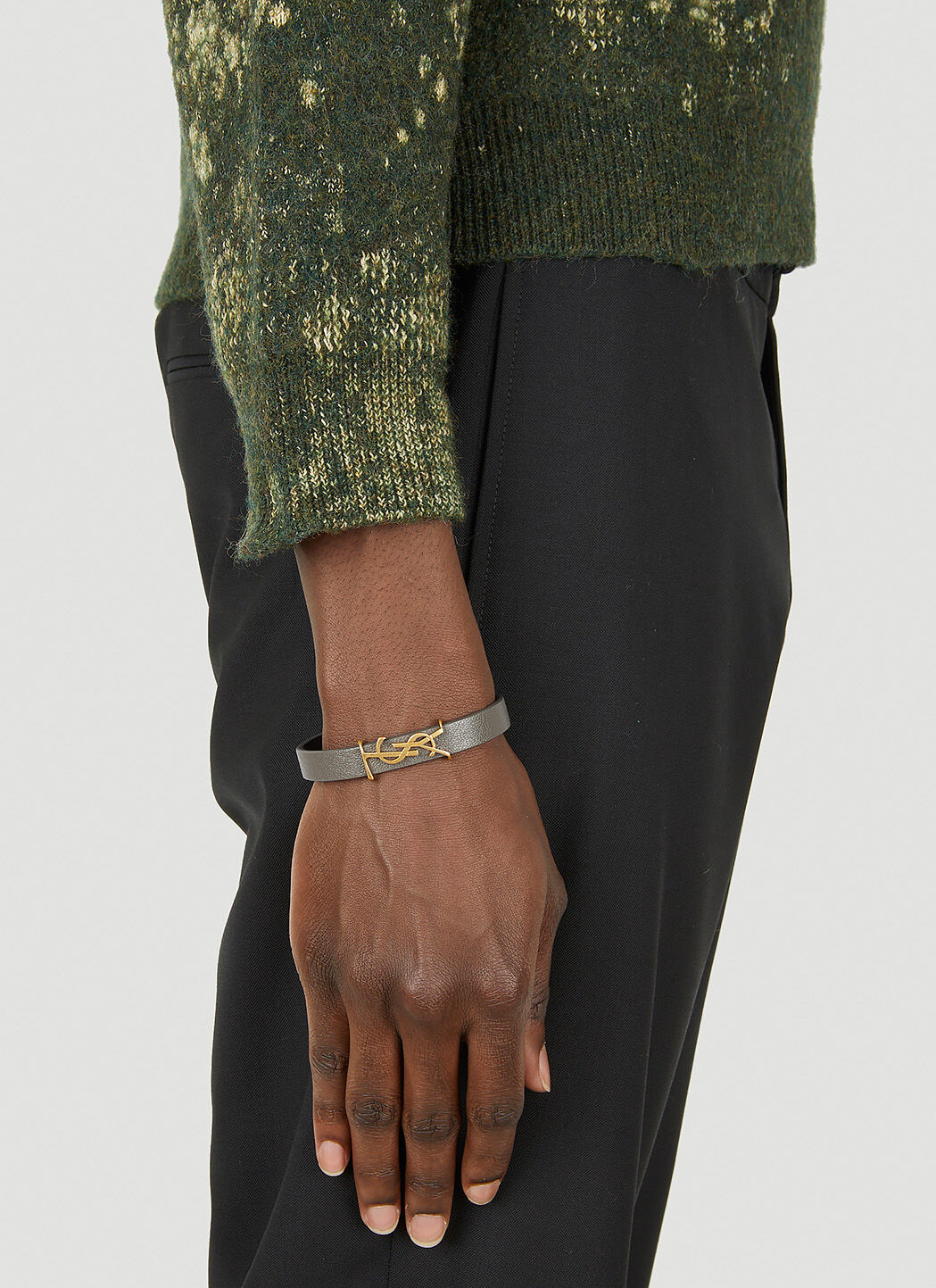 Saint Laurent Mens YSL Plaque Bracelet in Black  LNCC