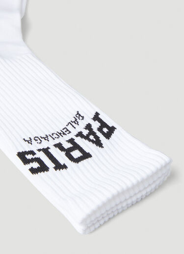 Balenciaga Paris Logo Ribbed Socks White bal0148032
