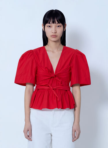 LN-CC® - GANNI: Cotton Poplin Bow Blouse - Red GANNI Cotton Poplin Bow Blouse Red gan0265040