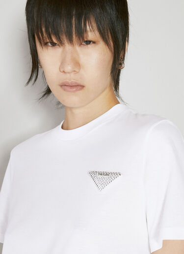 크리스털 장식 로고 티셔츠 Prada 크리스털 장식 로고 티셔츠 화이트 pra0255007