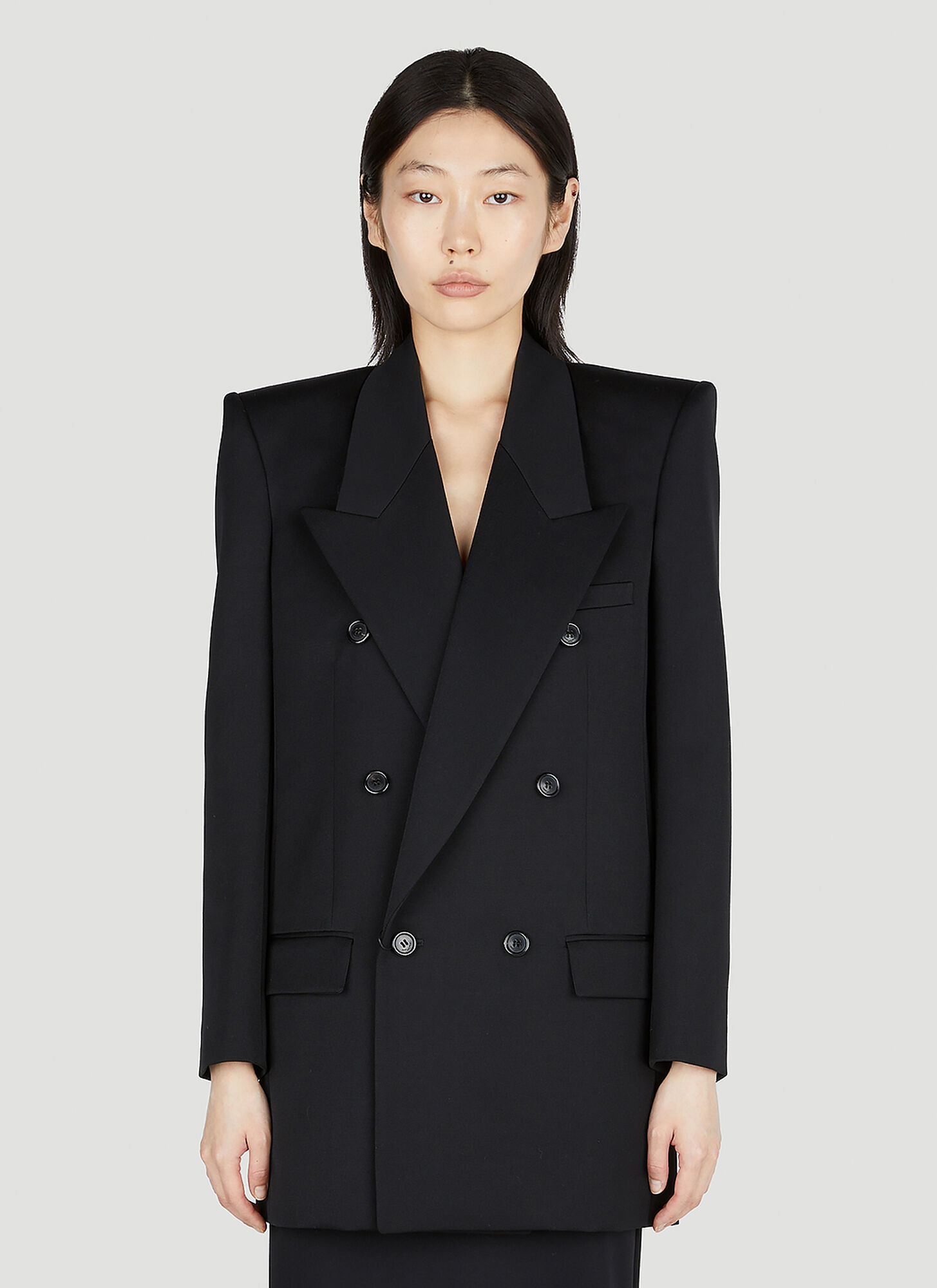 Saint Laurent Structured Double Breasted Blazer In Black