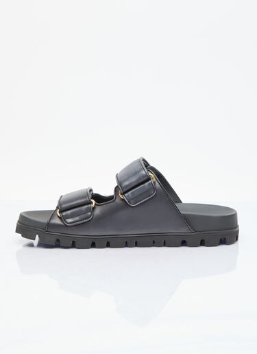 Logo Plaque Leather Slides Miu Miu Logo Plaque Leather Slides Black miu0256016