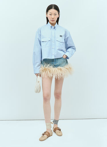 Miu Miu Feather-Trimmed Denim Mini Skirt Blue miu0255015