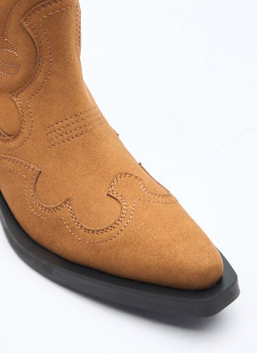 Ganni Mid Shaft Embroidered Western Boots Brown gan0258045