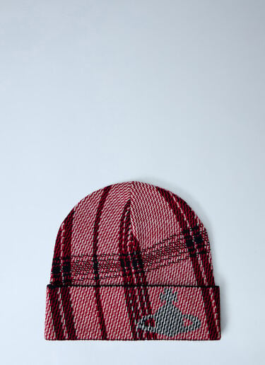 LN-CC® - Vivienne Westwood: Check Knit Beanie - Red Vivienne Westwood Check Knit Beanie Red vvw0166020