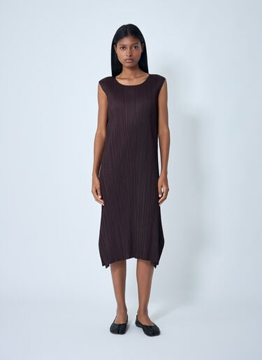 Pleats Please Issey Miyake Pleated Midi Dress Brown plp0262004