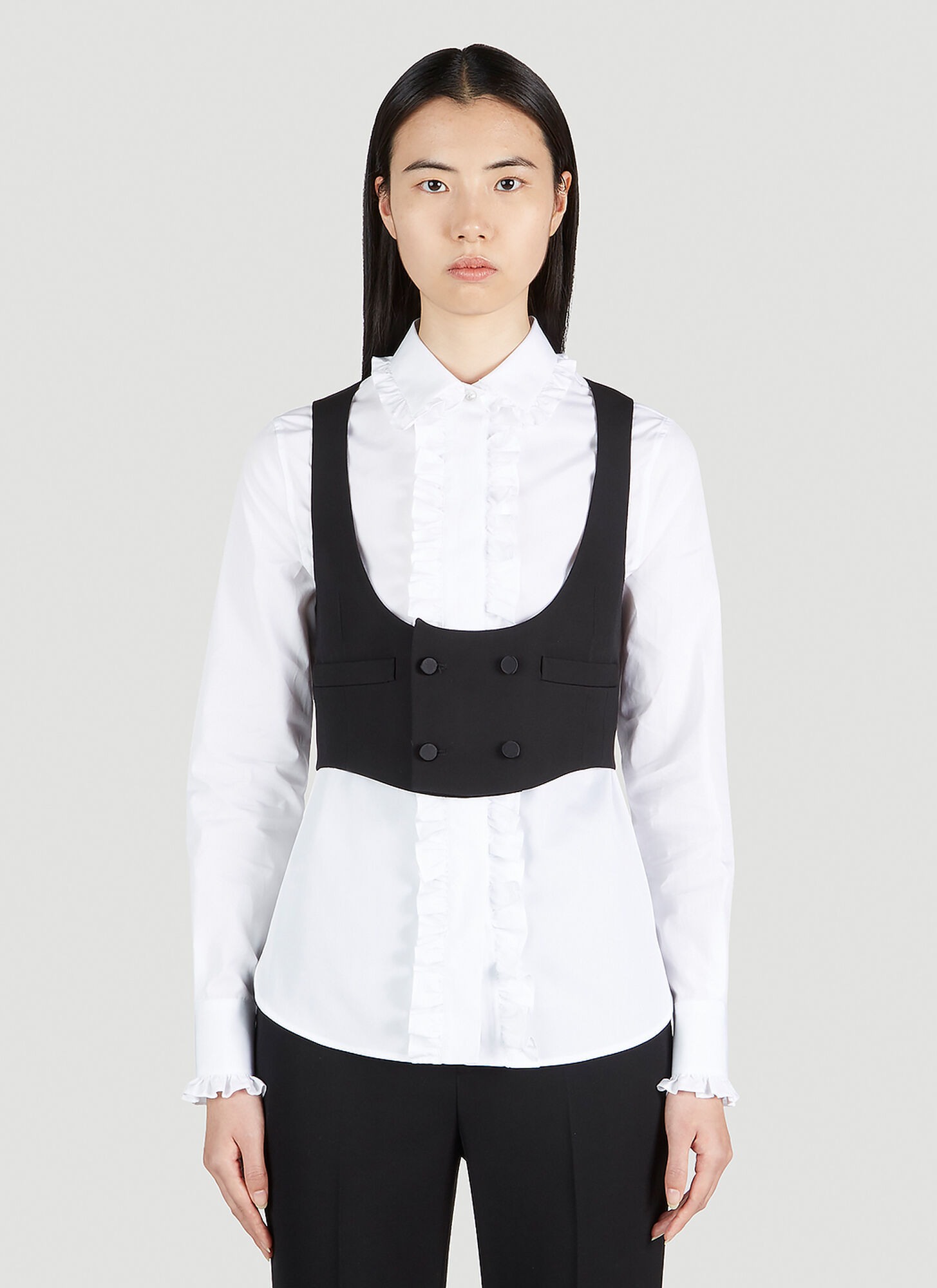 Shop Saint Laurent Double Breasted Cropped Waistcoat In Black