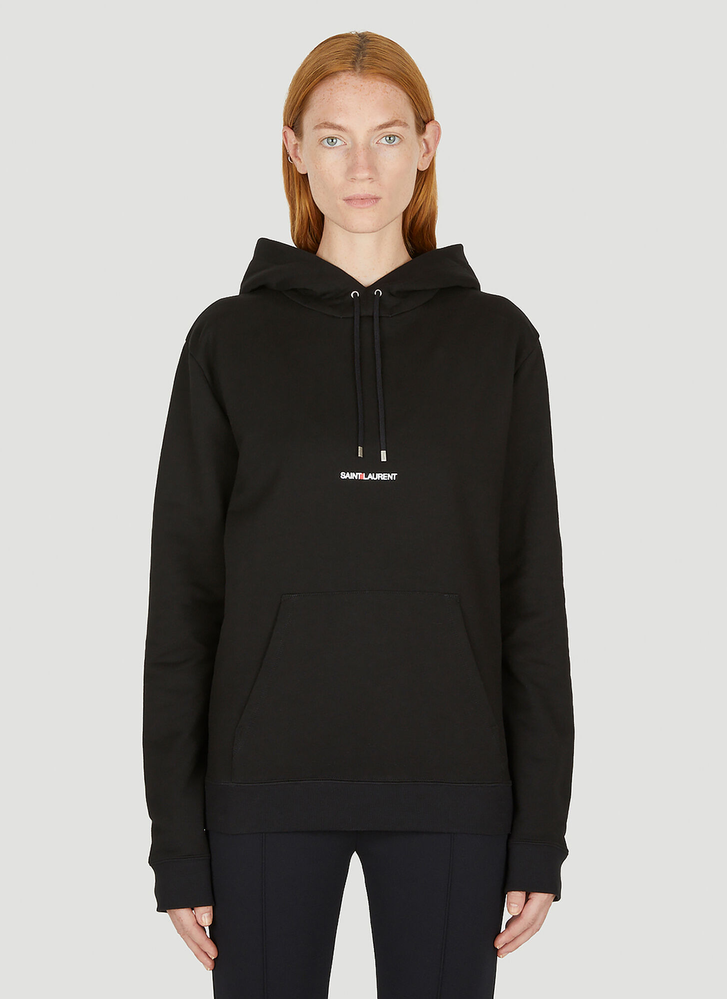 Shop Saint Laurent Logo Embroidered Hooded Sweatshirt In Black