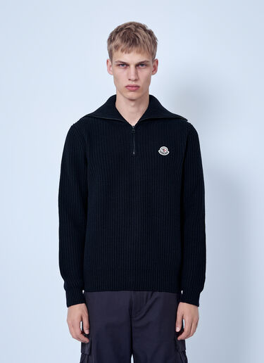 LN-CC® - Moncler: Logo Rib Wool Turtleneck - Black Moncler Logo Rib Wool Turtleneck Black mon0166033